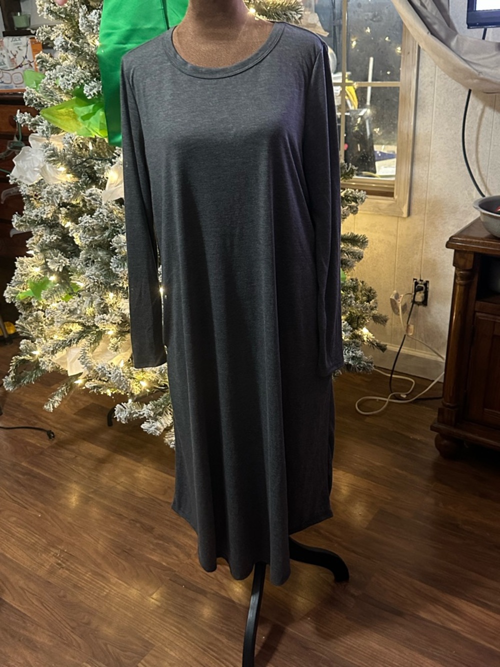 SHEIN Charcoal Gray Long Sleeve Crewneck Dress